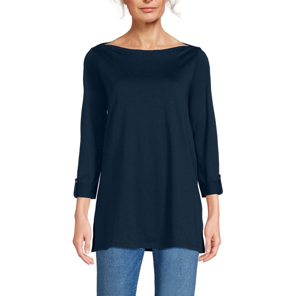 NWT. Lands' End Supima Cotton Boat Neck Long Rolltab Sleeve Tunic. 6/8.
